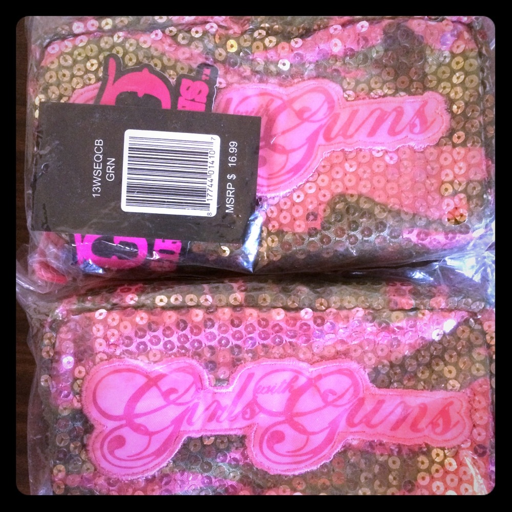 Pink camo sequined make-up bag